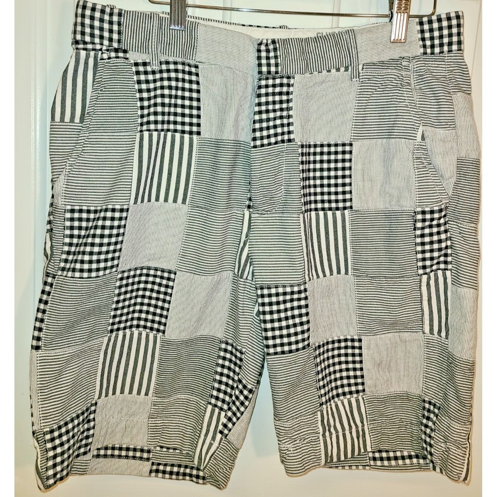 Preppy Club Monaco Patchwork Plaid Houndstooth Shorts Mens Size 32 Cotton Casual